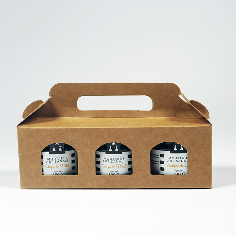 Coffret 3 pots de moutarde artisanale (Vinaigre de Cidre, Huile de Colza et Colza & Miel)